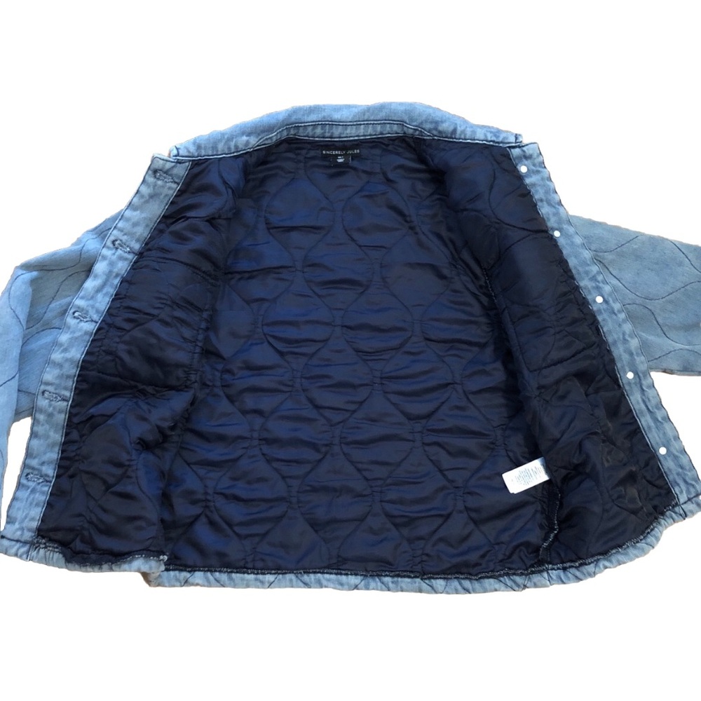 Sincerely Jules Quilted Denim Jacket Blue Small Button Front Shacket - Picture 8 of 9